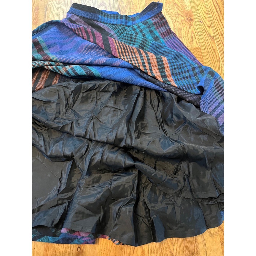 Vintage Summit of Boston Plaid Wool Midi Skirt Blue Purple A-Line Lined XS - Picture 6 of 6